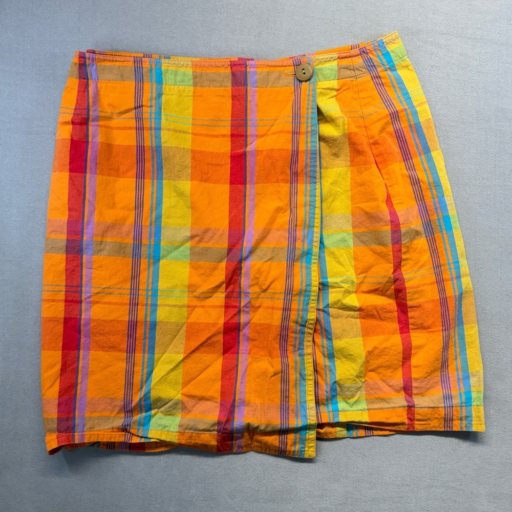Vintage 90s GAP Plaid Wrap Mini Skirt Womens 10 Orange Multicolor Cotton Y2K